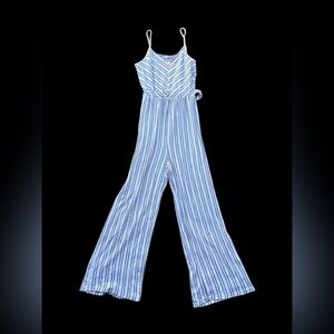 ✨Black and white striped jumpsuit with tie waist and adjustable straps✨